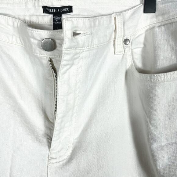 Eileen Fisher White Jeans High Waisted‎ Slim-Leg Organic Cotton Sz 16 - Picture 8 of 11